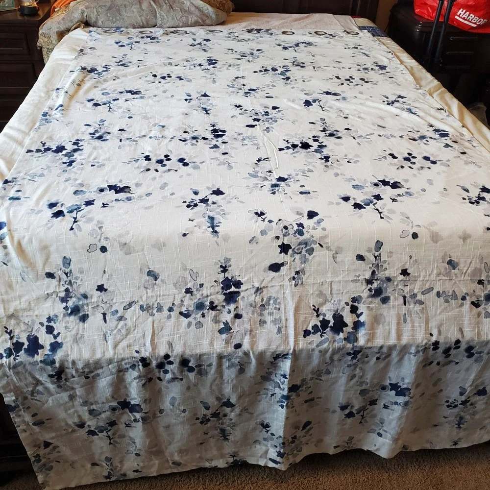 Fieldcrest Blue Watercolor Floral Sheer Grommet Curtain Panel 100% Cotton 50x95